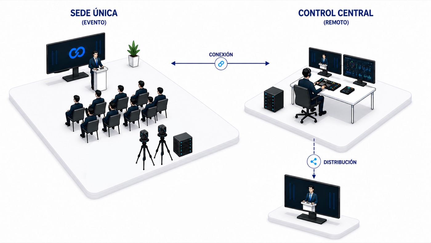 Esquema de producción autoinstalable con dos cámaras PTZ y control central remoto