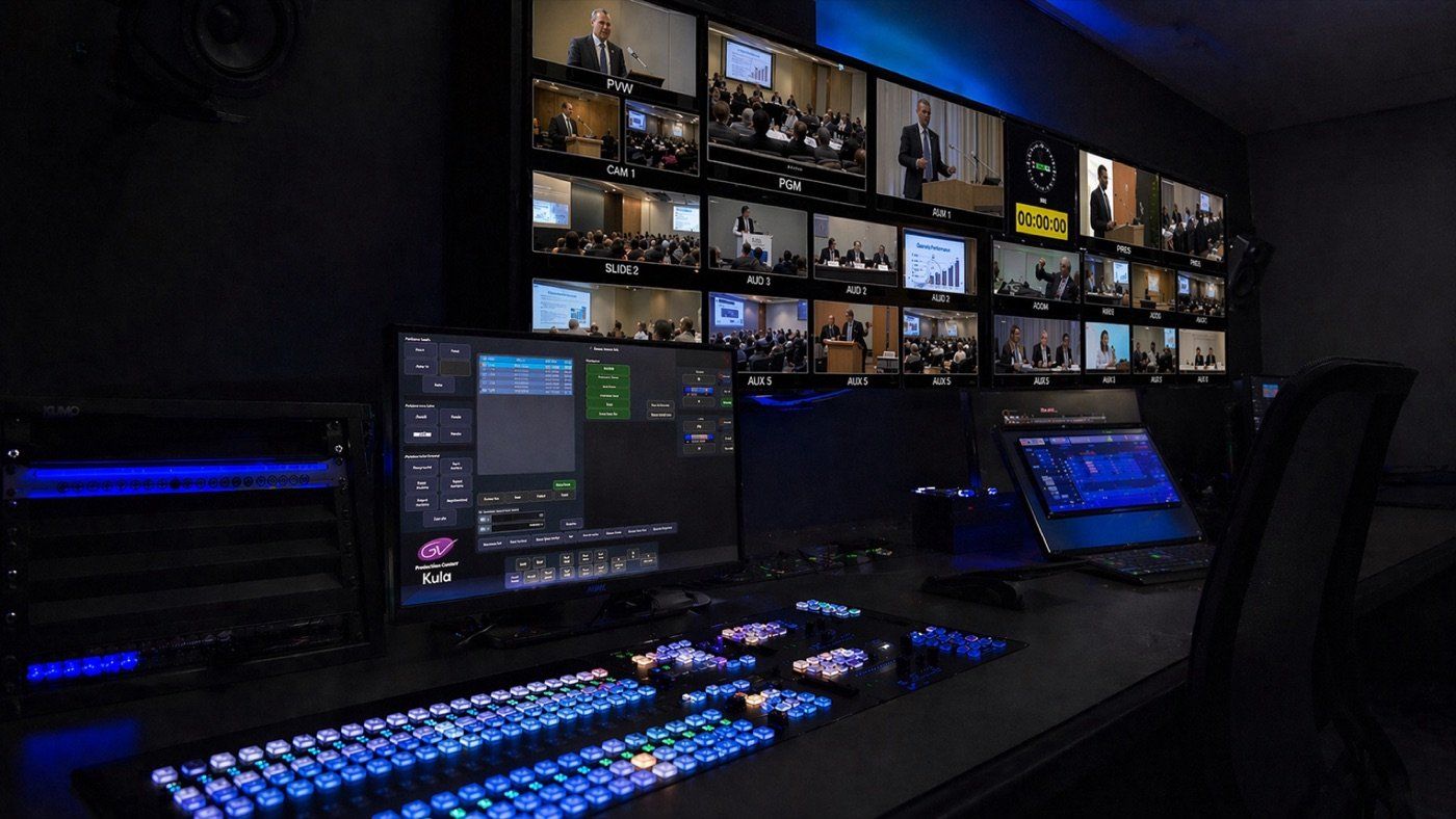 Control central de realización con la multipantalla del directo